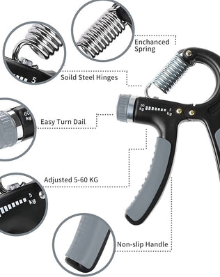 Problems Solved hand grip strengthener with adjustable tension from 5 to 60 kg for forearm and wrist training.