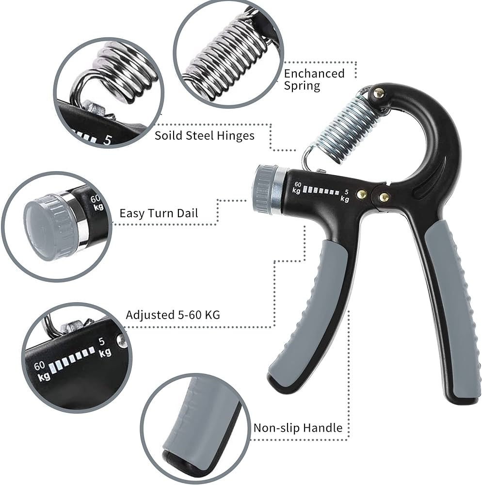 Problems Solved hand grip strengthener with adjustable tension from 5 to 60 kg for forearm and wrist training.