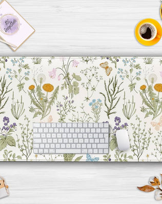 Pressed dried floral mouse pad with cute flower design, Problems Solved desk mat for a floral-themed workspace.