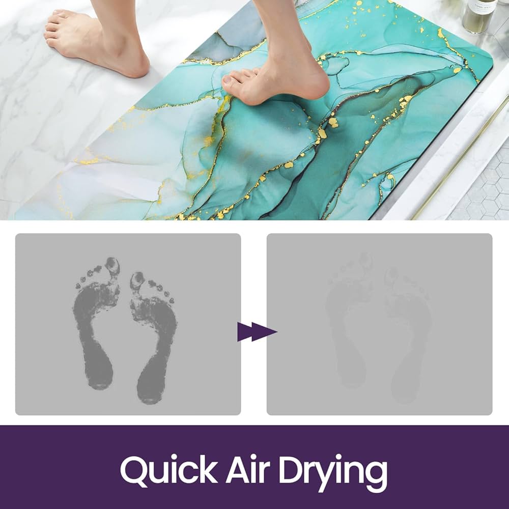 Problems Solved non-slip bath mat, 40x60 cm, super absorbent quick-drying bathroom shower mat on tiled bathroom floor.