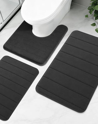 Problems Solved 3-piece non-slip bath mat set with luxury thick memory foam bathroom rugs on a tiled bathroom floor