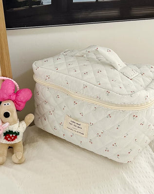 Beauty Case, 3 Pieces Floral Large Capacity Makeup Bag, Quilted Toiletry Bag