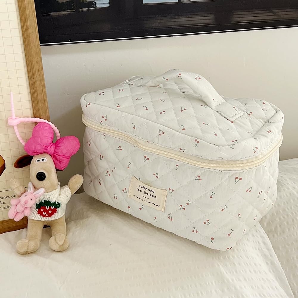 Beauty Case, 3 Pieces Floral Large Capacity Makeup Bag, Quilted Toiletry Bag