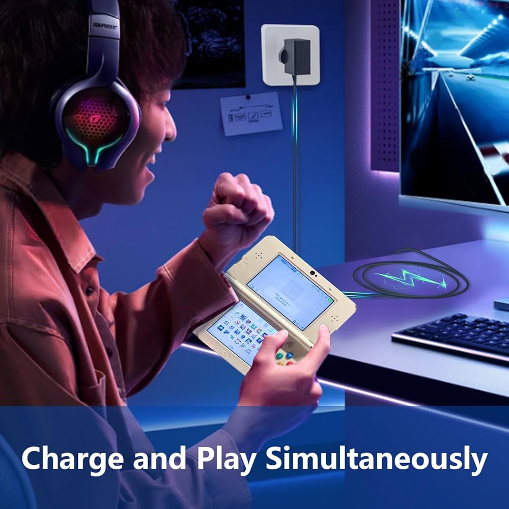 Problems Solved Mcbazel USB charging cable for Nintendo DSi, 3DS, 2DS, including New and XL models, with USB connectors visible.