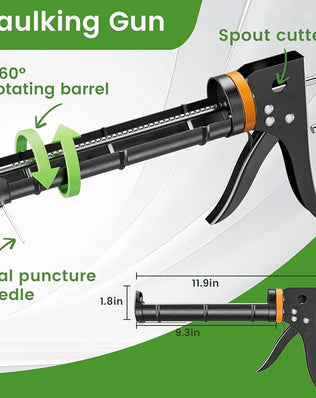 Problems Solved professional caulking gun kit with caulk removal tool and putty knife, 5-in-1 caulking tool for sealing and repair.