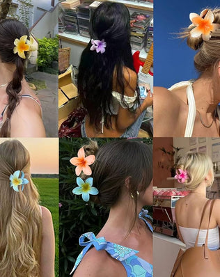 6 pcs Color Flower Hair Clips, 3.14 inches Large Hawaiian Flower Claw Clip for Women