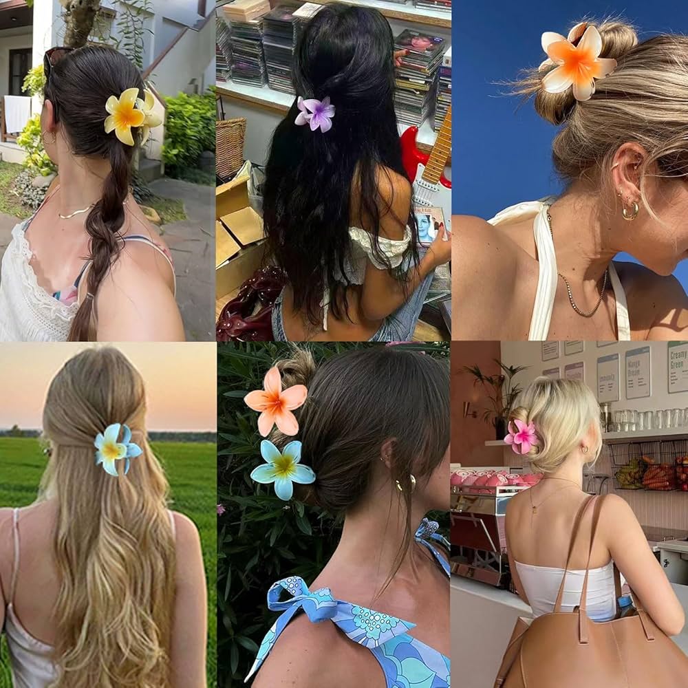 6 pcs Color Flower Hair Clips, 3.14 inches Large Hawaiian Flower Claw Clip for Women