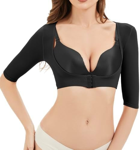 Problems Solved women's arm shaper compression sleeves for post-surgical slimming, shown in a close-up image.