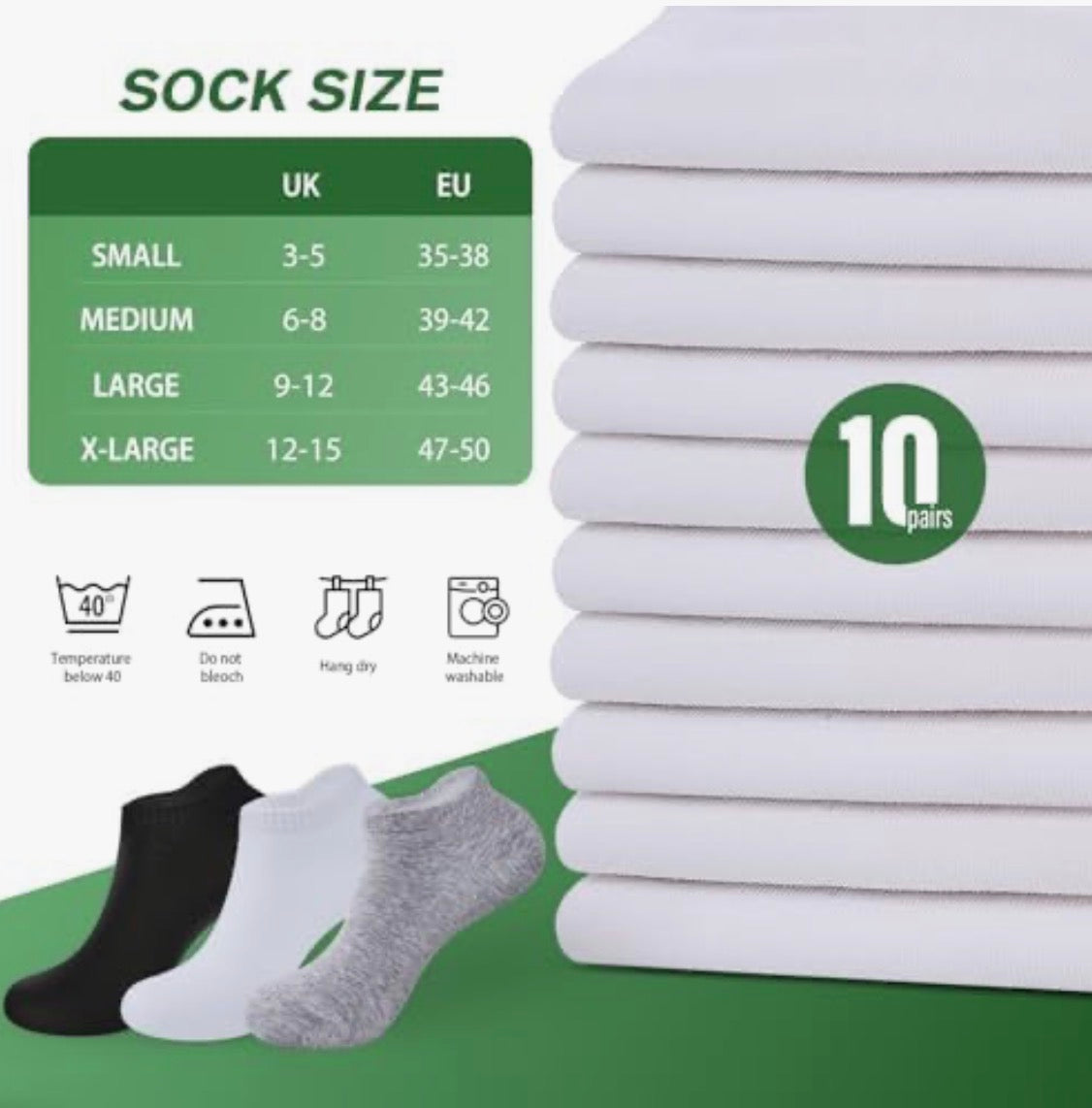 Problems Solved men's and women's trainer socks, anti-blister, 6 pairs in white and black, size 9-11, shown in the image.
