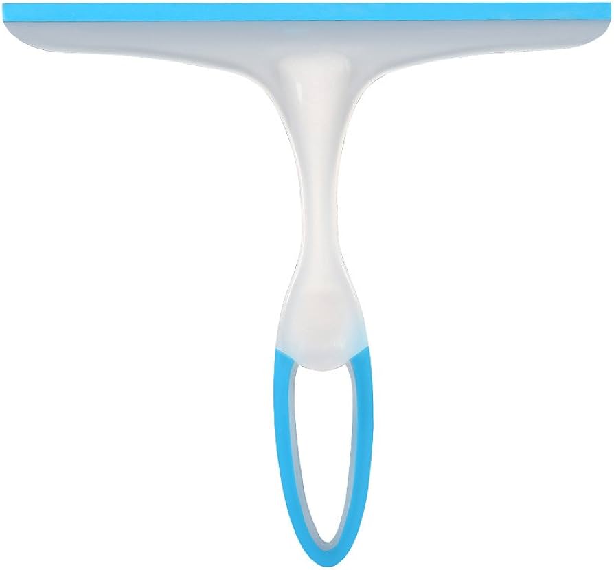 Problems Solved blue handle window squeegee with rubber blade for glass, bath, kitchen, and car cleaning tasks