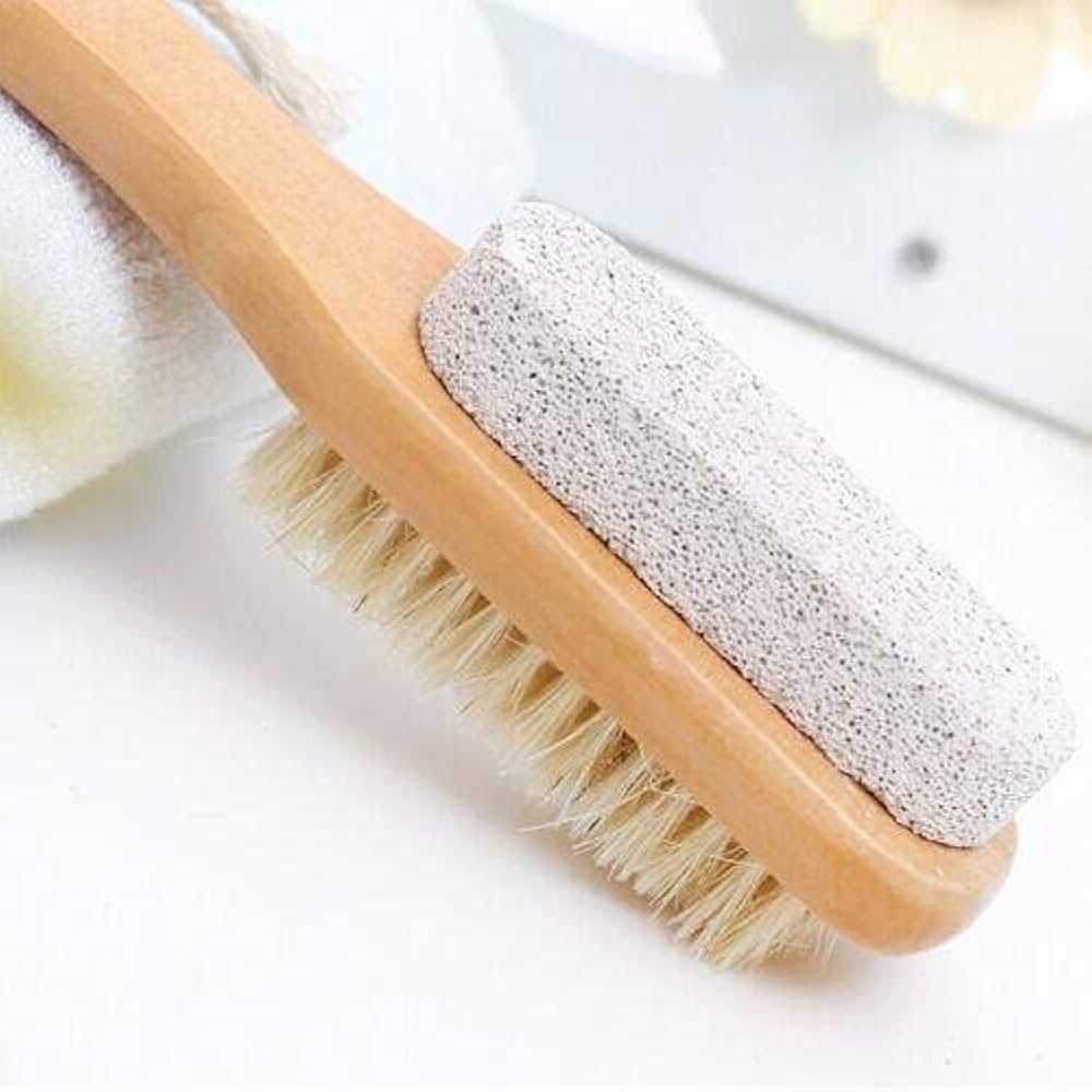 Foot Scrub Brush with Natural Pumice Stone, Wooden Body Brush for Exfoliating Dead Skin