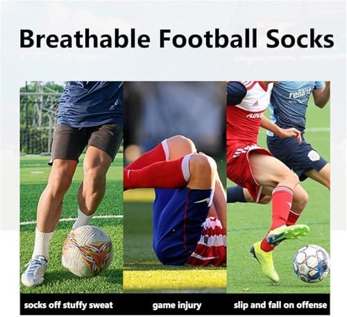 Three pairs of Problems Solved non-slip football grip socks for men, showing the textured grip soles and athletic design.