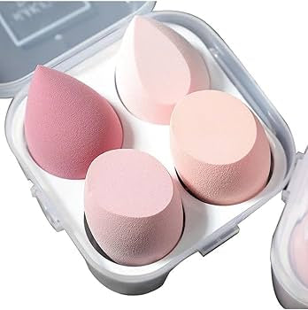 Set of four Omidazzle Ultra Soft Blender Makeup Sponges by Problems Solved, displayed with a white storage box.