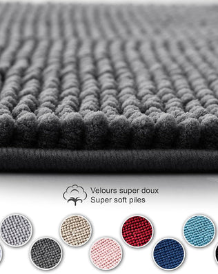 Problems Solved non-slip bath mat with super absorbent, machine washable design, shown in a bathroom setting.