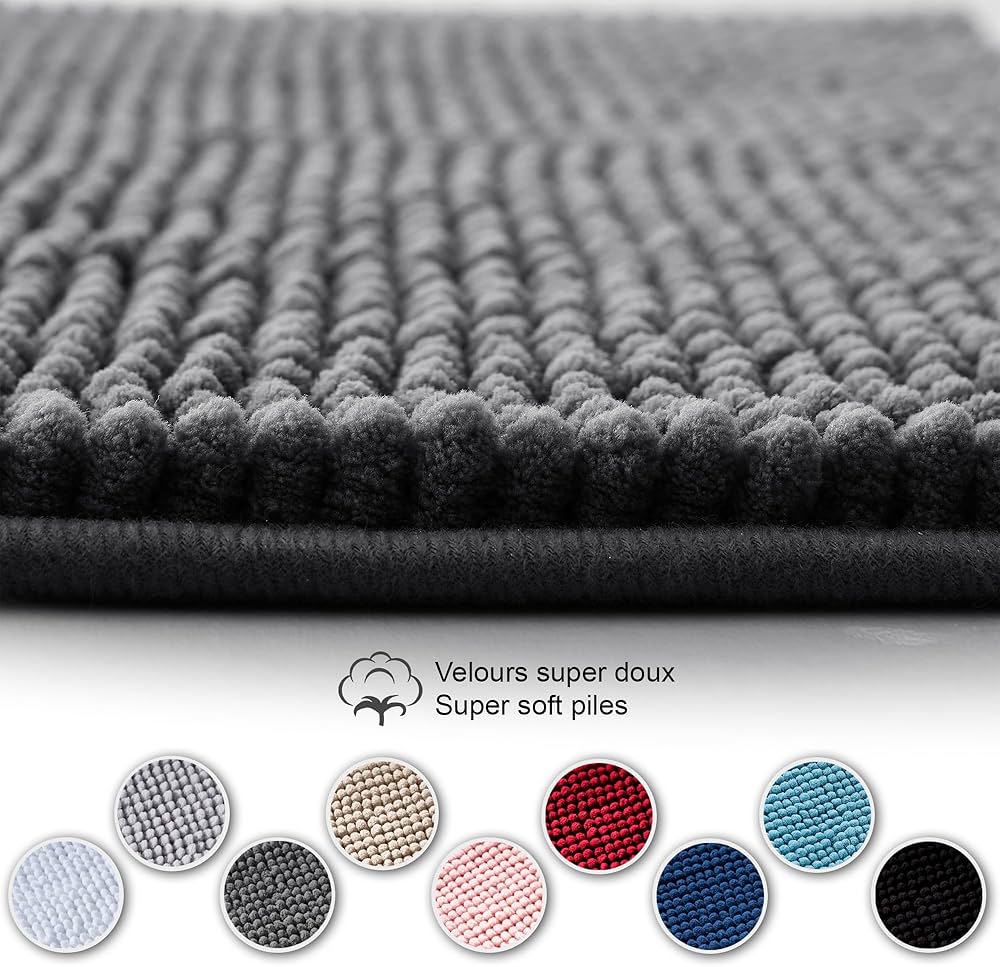 Problems Solved non-slip bath mat with super absorbent, machine washable design, shown in a bathroom setting.