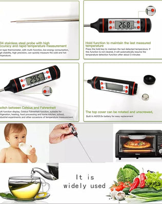 Problems Solved digital thermometer for candle making, meat, and BBQ grill with LCD display and precise temperature readings.