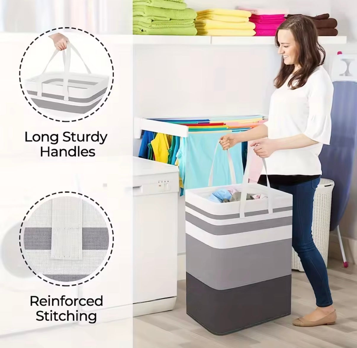 Extra Large Waterproof Laundry Hamper with Extended Handle - Foldable