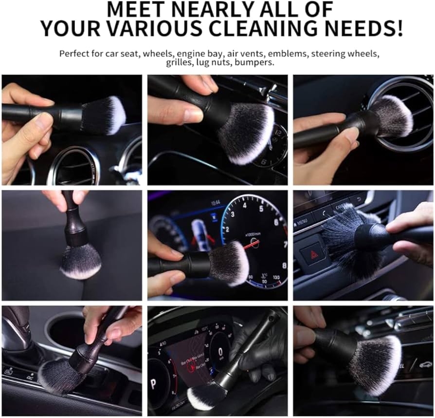3pcs Car Detailing Brushes Set Soft Auto Detailing Brush Kit Interchangeable Different Sized