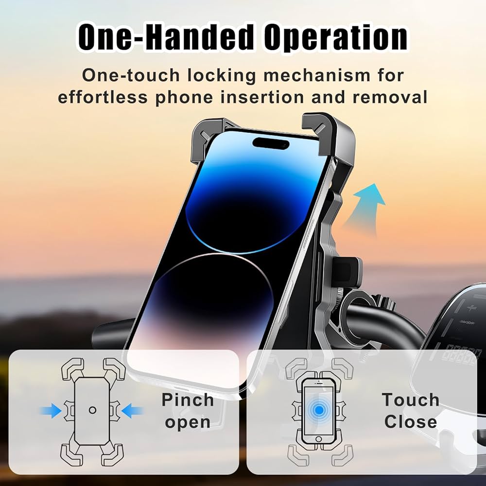 Problems Solved bike phone handlebar mount with anti-vibration and safety lock, 360º rotation for motorbikes.