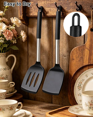 Pack of 2 Silicone Spatula Turner, Non Stick Slotted Kitchen Spatulas