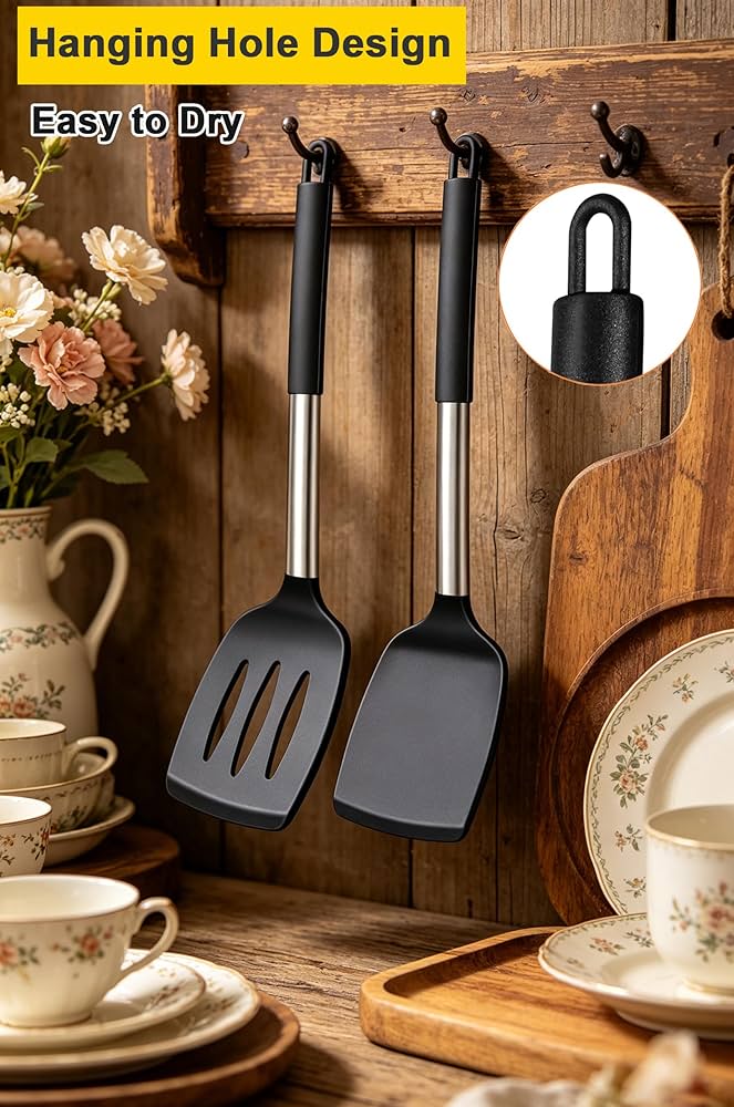 Pack of 2 Silicone Spatula Turner, Non Stick Slotted Kitchen Spatulas