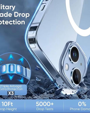 Problems Solved magnetic clear iPhone 11 case with shockproof design, compatible with MagSafe wireless charging, transparent and protective.