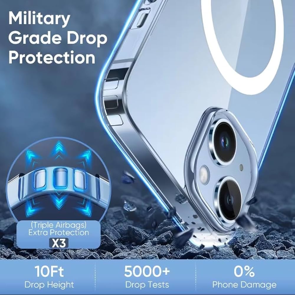 Problems Solved magnetic clear iPhone 11 case with shockproof design, compatible with MagSafe wireless charging, transparent and protective.
