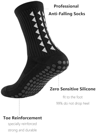 Three pairs of Problems Solved men's non-slip football grip socks with textured soles for secure footing during sports.