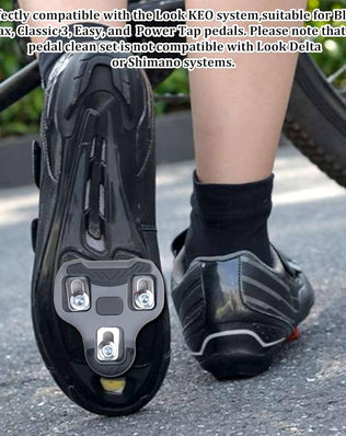 Problems Solved Look Keo bike pedal cleats with 3-hole grip blade for carbon classic cycling shoes, compatible with Keo pedals.