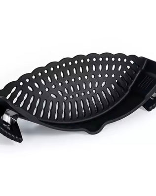 Problems Solved snap strainer clip-on silicone strainer for pots and pans, heat-resistant and hands-free cooking accessory