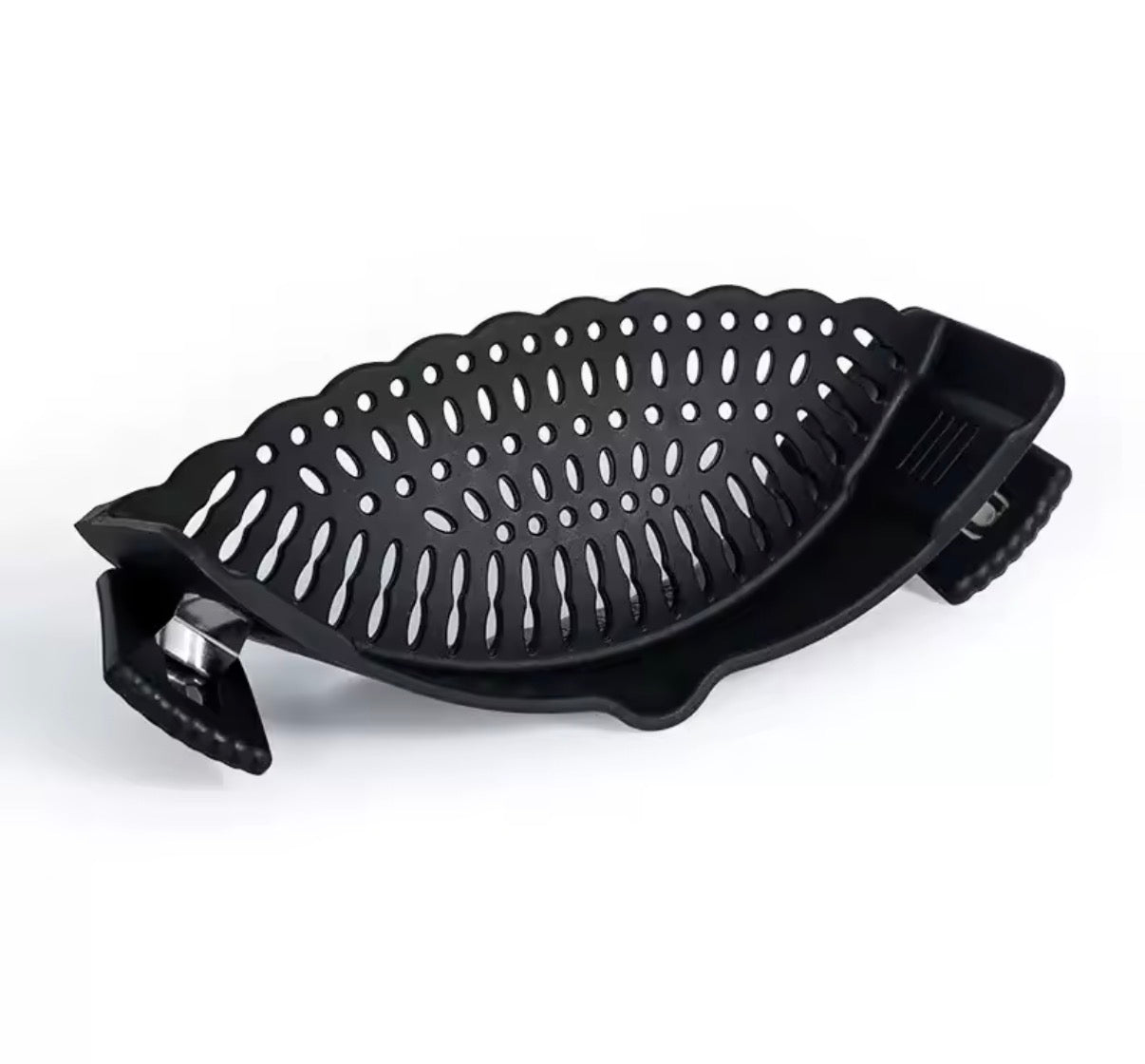 Problems Solved snap strainer clip-on silicone strainer for pots and pans, heat-resistant and hands-free cooking accessory