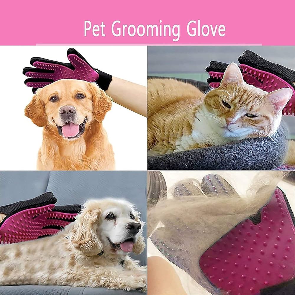 Pet Dog Cat Grooming Glove, Gentle Deshedding Brush Glove, Efficient Pet Hair