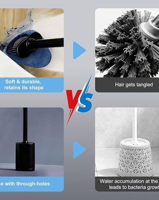 Toilet Brush and Holder with Flat Flexible Silcone Head & Durable and Flexible Bristles