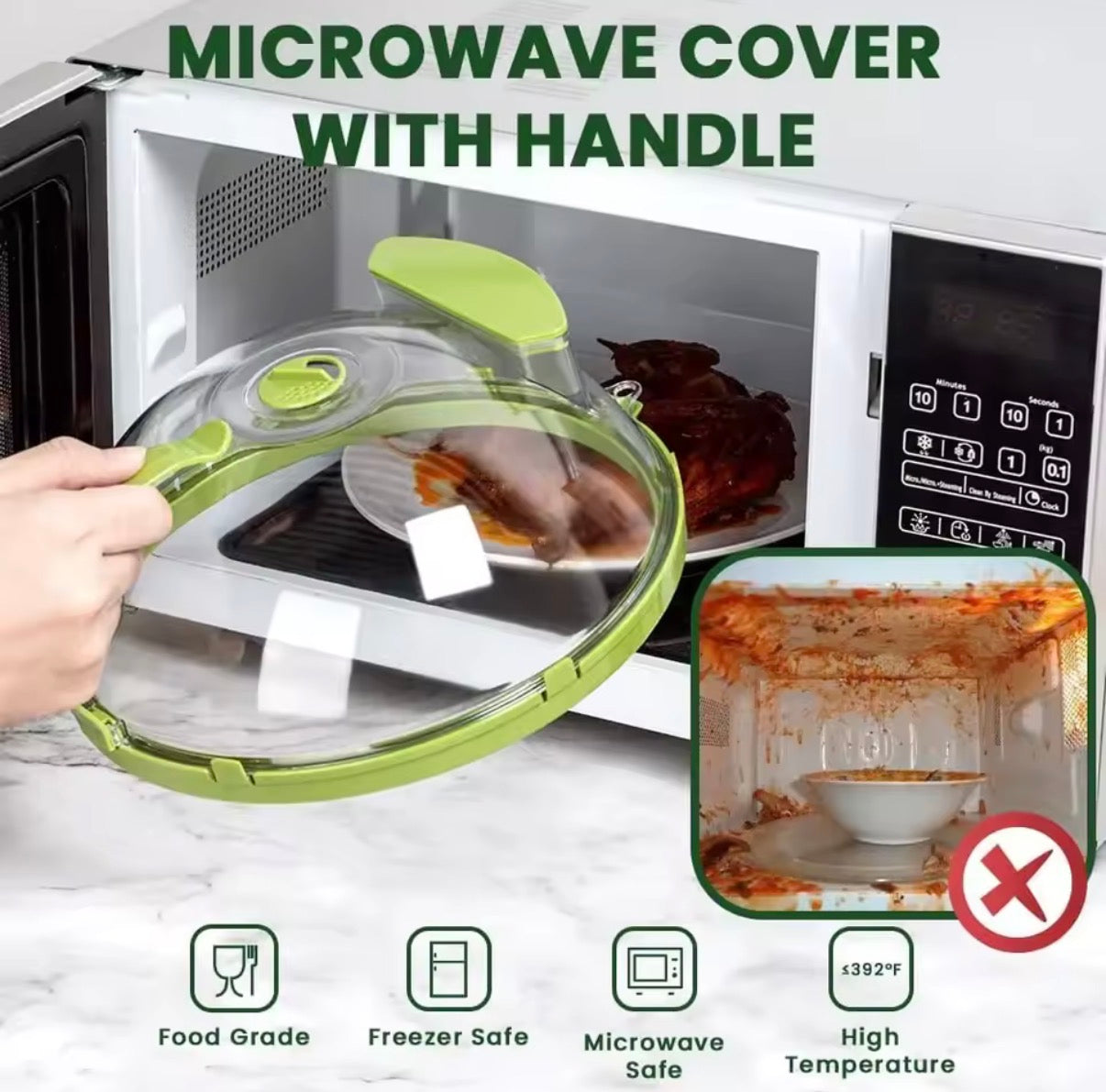 Microwave Cover for Food Clear Microwave Splatter Cover with Water Steamer and Handle