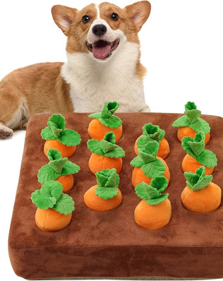 Interactive Dog Toys, Carrot Snuffle Mat for Dogs Plush Puzzle Toys 2 in 1 Non-Slip