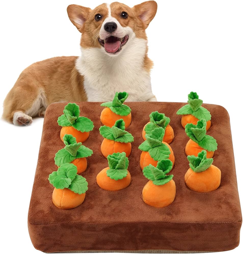 Interactive Dog Toys, Carrot Snuffle Mat for Dogs Plush Puzzle Toys 2 in 1 Non-Slip