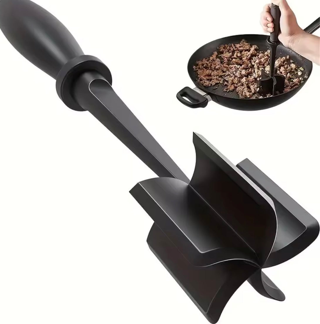 Problems Solved meat chopper and shredder with heat-resistant handle, ideal for easily shredding cooked meats in the kitchen.