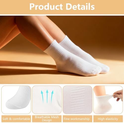 Pair of 10 women's breathable, wicking ankle socks with cushioned soles, from Problems Solved, shown laid flat.