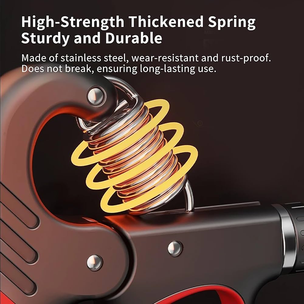 Problems Solved adjustable hand grip strength trainer with 5-100kg resistance, showing its compact design and textured grip handle.