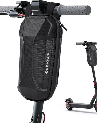 Waterproof 3L electric scooter bag by Problems Solved, showing a compact, durable storage bag attached to an electric scooter.