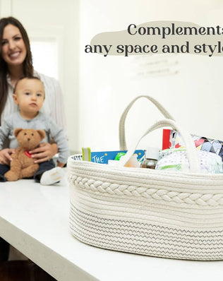 luxury little Nappy Caddy Organiser, Large - Cotton Rope Baby Diaper Organiser