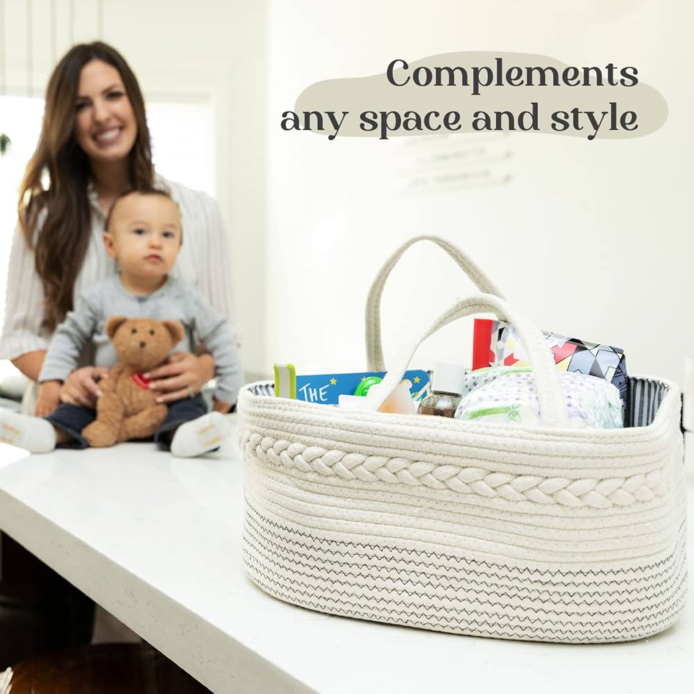 luxury little Nappy Caddy Organiser, Large - Cotton Rope Baby Diaper Organiser