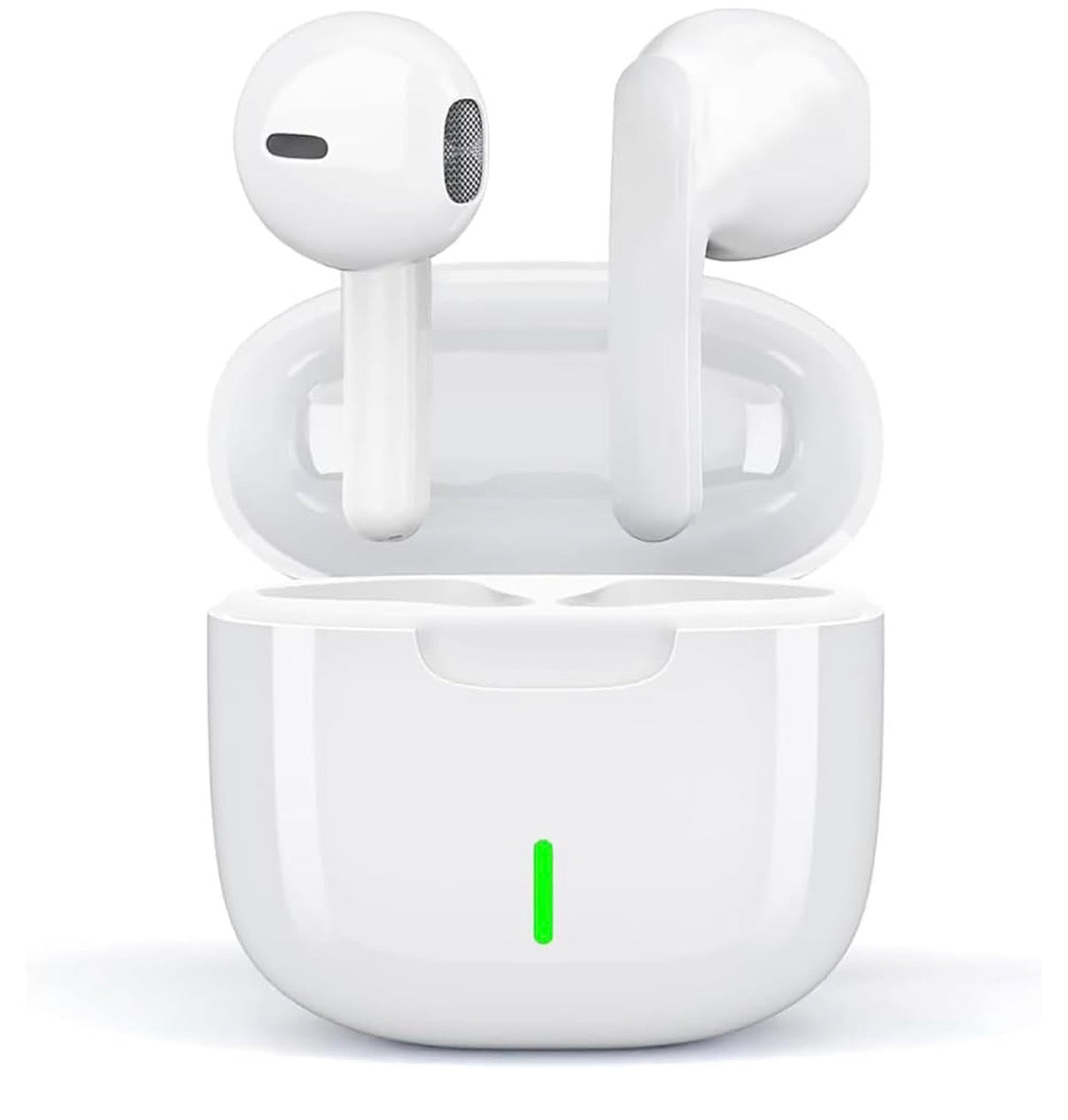 Wireless Bluetooth 5.3 in-ear headphones by Problems Solved, showing sleek black earbuds with compact design for comfortable listening.