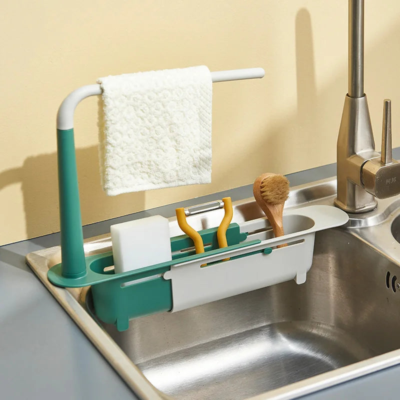 Kitchen Sink Organizer Telescopic Sink Shelf Soap Sponge Holder - Problems Solved