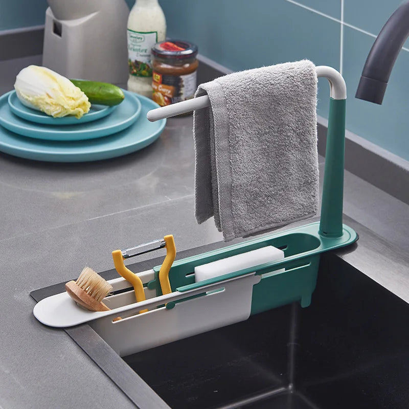 Kitchen Sink Organizer Telescopic Sink Shelf Soap Sponge Holder - Problems Solved