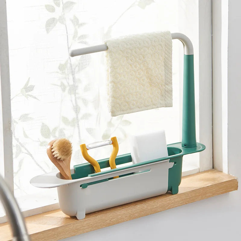 Kitchen Sink Organizer Telescopic Sink Shelf Soap Sponge Holder - Problems Solved