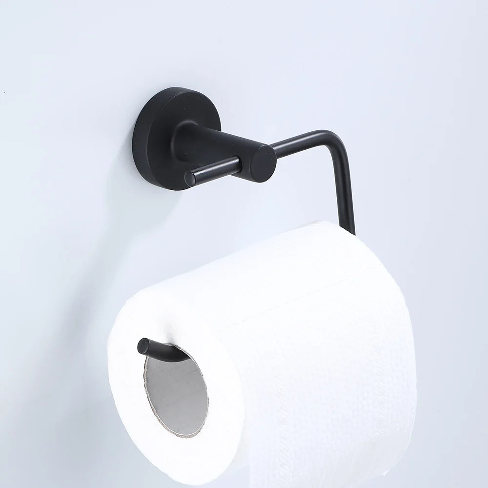 Bathroom Hardware Black Robe Hook Towel Rail Bar Rack Bar Shelf Tissue Paper Holder