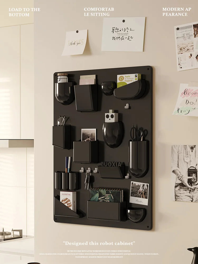 Problems Solved wall organizer with desktop shelf for offices, kitchens, bathrooms, and children's rooms, ideal for storage and organization.