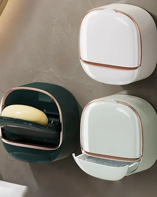 Bathroom Drain Soap Box Wall Mounted ABS Soap Box with Lid Waterproof Soap Dish Dishes Storage Box Travel Organizer Case Storage - Problems Solved