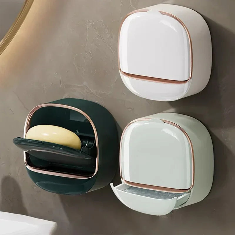 Bathroom Drain Soap Box Wall Mounted ABS Soap Box with Lid Waterproof Soap Dish Dishes Storage Box Travel Organizer Case Storage - Problems Solved